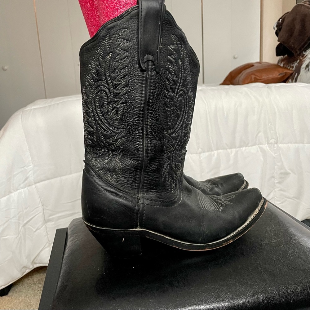 Black Leather Cowgirl Boots